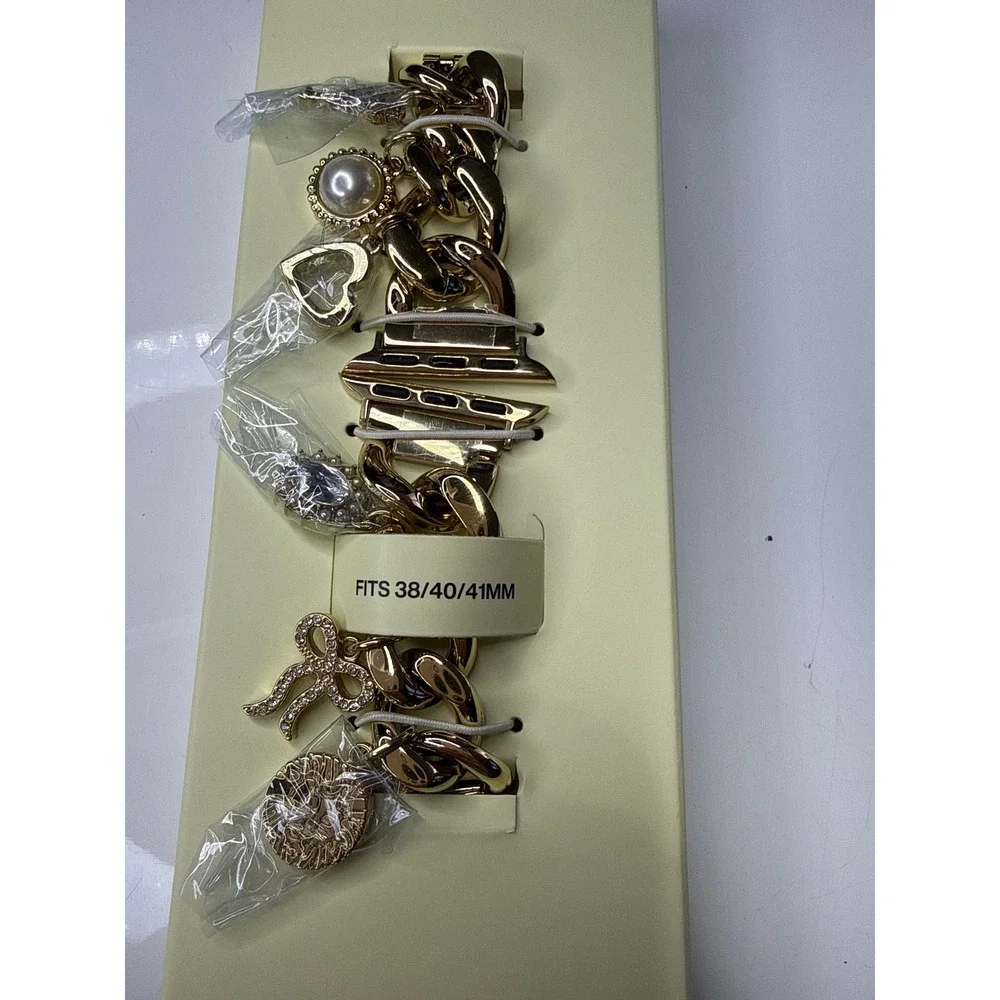 Anne Klein Gold Charm Bracelet Band for Apple Watch 38/40/41mm New